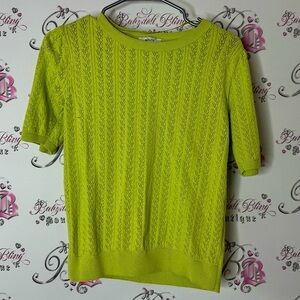 B.young top tshirt knit cable lime green Bright Yellow Cable Knit Top